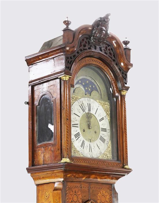 Pieter Evers of Amsteldam. A mid 18th century Dutch marquetry inlaid eight day longcase clock, 8ft